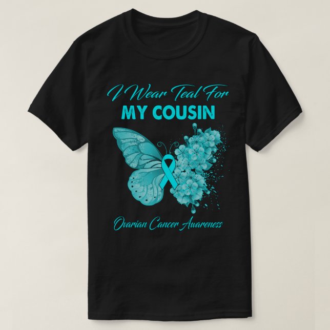 Camiseta Mariposa Que Uso Verde azulado Para El Cáncer De O (Diseño del anverso)