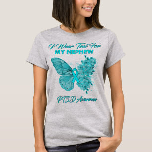 Camiseta Mariposa Que Uso Verde azulado Para La Conciencia