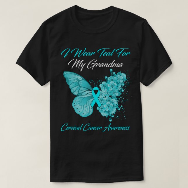 Camiseta Mariposa Que Uso Verde azulado Para Mi Abuela Cañó (Diseño del anverso)