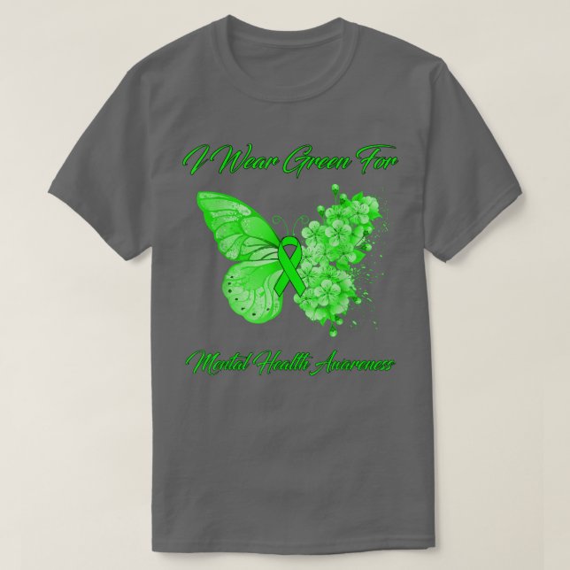 Camiseta Mariposa Que Uso Verde Para Concienciación Sobre S (Diseño del anverso)