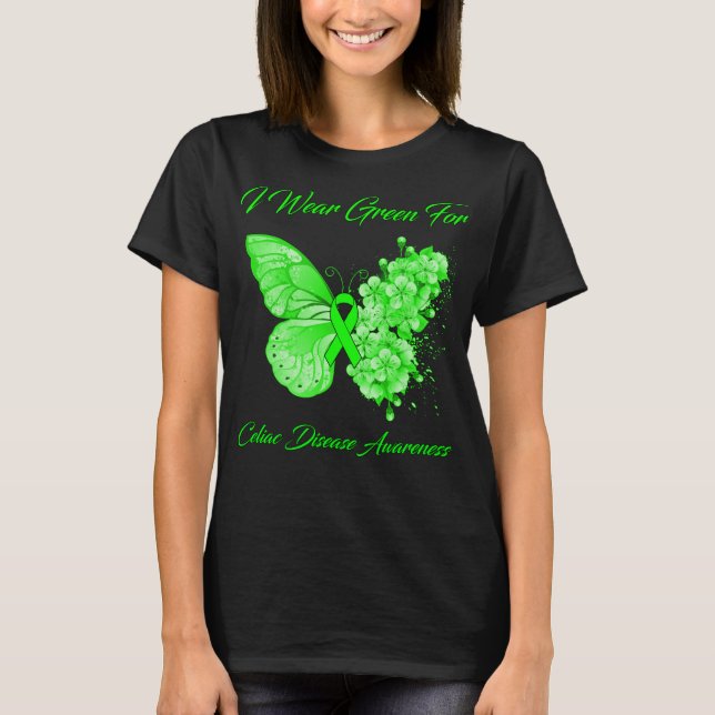 Camiseta Mariposa Que Uso Verde Para Enfermedades Celiacas (Anverso)