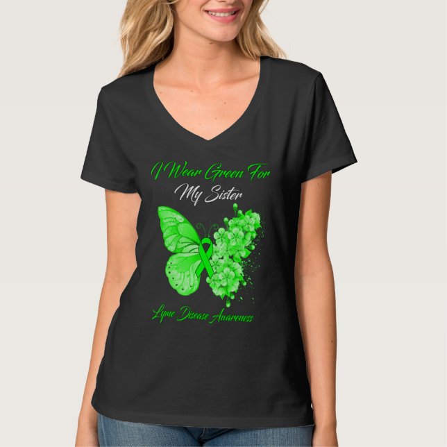 Camiseta Mariposa Que Uso Verde Para La Enfermedad De Lyme  (Anverso)