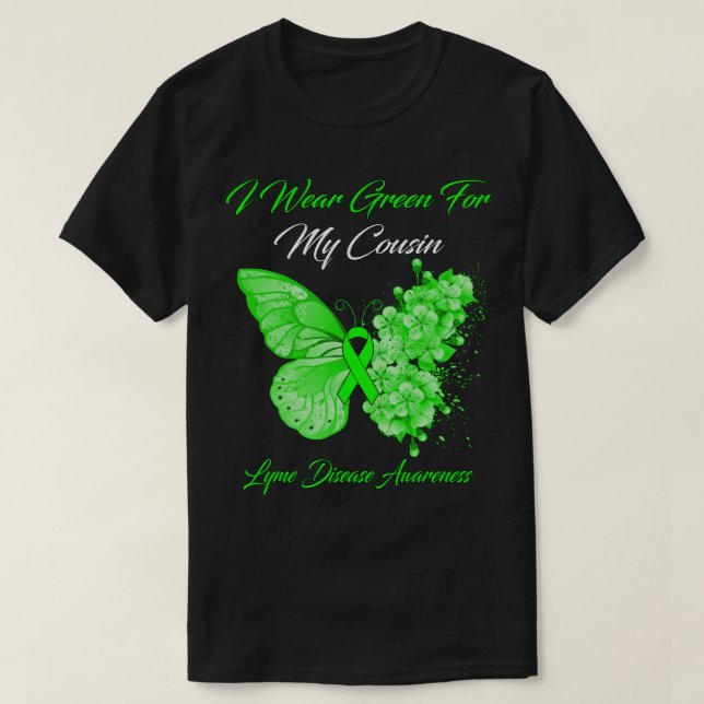 Camiseta Mariposa Que Uso Verde Para La Enfermedad De Lyme  (Diseño del anverso)