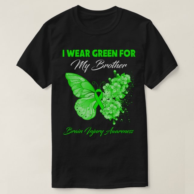 Camiseta Mariposa Que Uso Verde Por Lesiones Cerebrales De  (Diseño del anverso)
