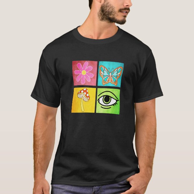 Camiseta Mariposa Retro Groovy Daisy Flower Mushroom Eye T (Anverso)