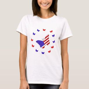 Camiseta Mariposa roja, blanca y azul sólida