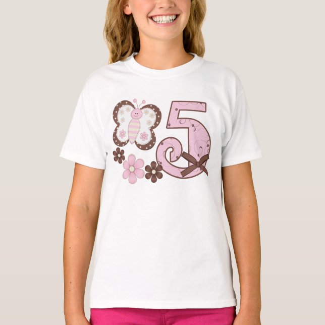 Camiseta Mariposa rosa 5 cumpleaños (Anverso)