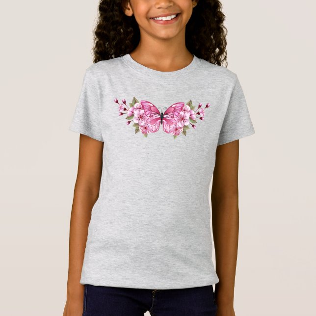 Camiseta Mariposa rosa con Sakura (Anverso)