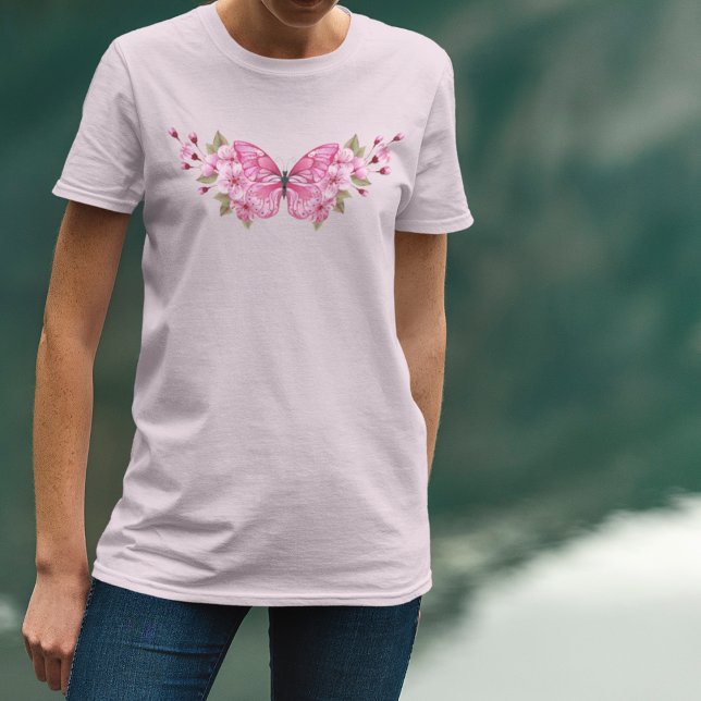 Camiseta Mariposa rosa con Sakura (Subido por el creador)