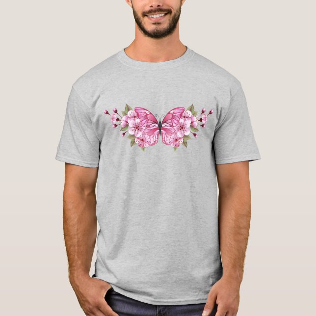 Camiseta Mariposa rosa con Sakura (Anverso)