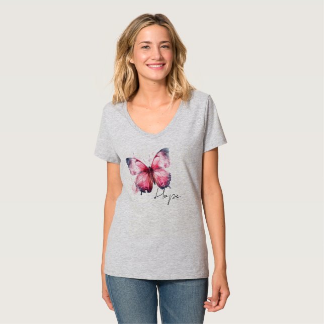 Camiseta Mariposa rosa de esperanza inspiradora (Anverso completo)