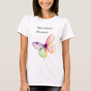 Camiseta Mariposa rosa delgada en colores arcoiris pasteles