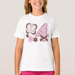 Camiseta Mariposa rosa en cuarto cumpleaños