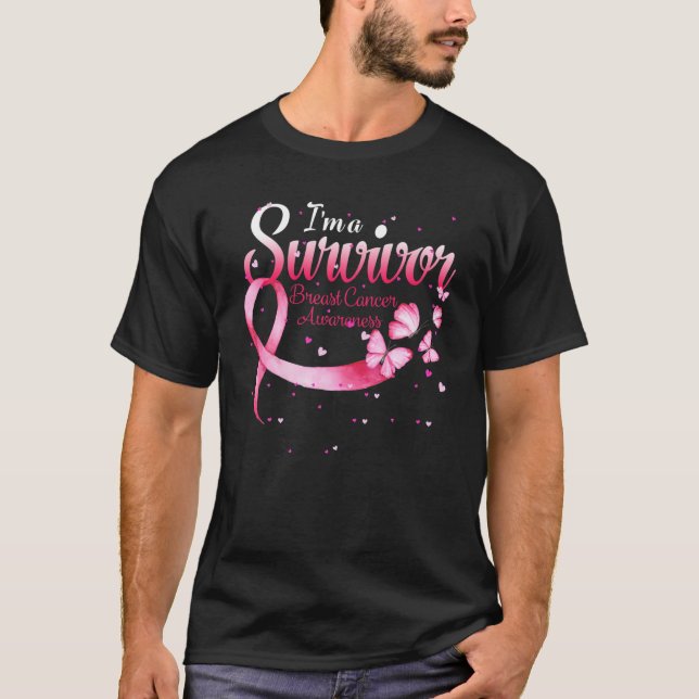 Camiseta Mariposa rosa Soy un sobreviviente de cáncer de ma (Anverso)