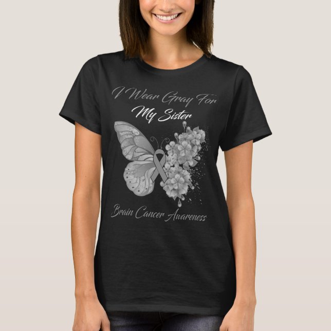 Camiseta Mariposa: Uso Gris Para El Cáncer De Cerebro De Mi (Anverso)