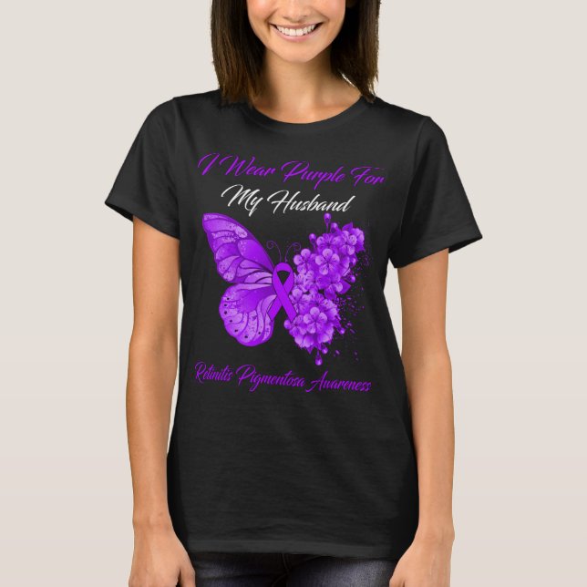 Camiseta Mariposa: Uso Púrpura Para Mi Esposo Retinitis (Anverso)
