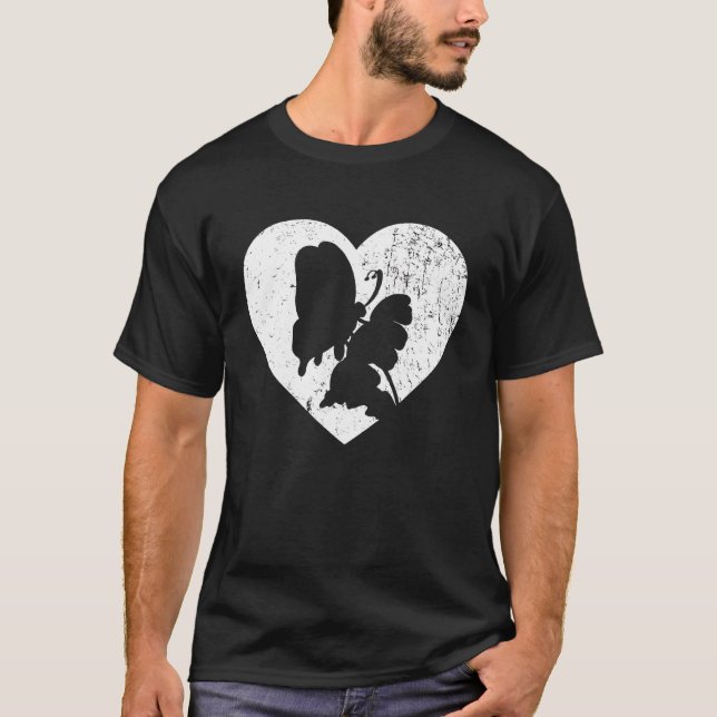 Camiseta Mariposa Vintage White Heart Animal Valentines (Anverso)
