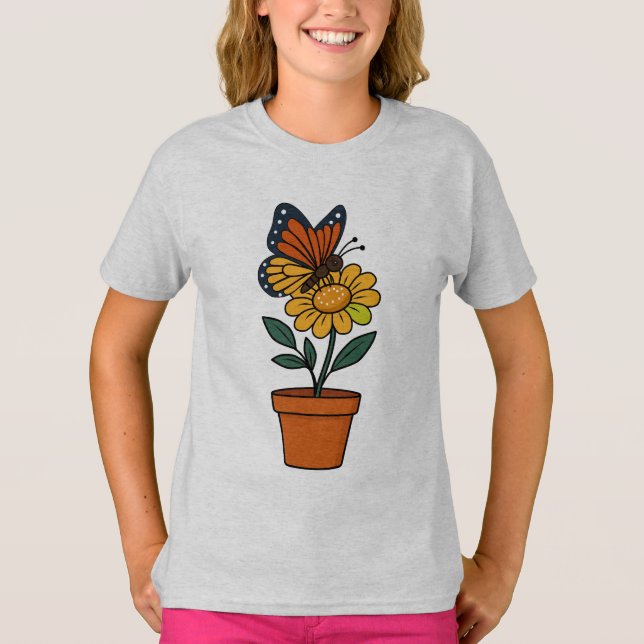Camiseta mariposa y flor de sol (Anverso)