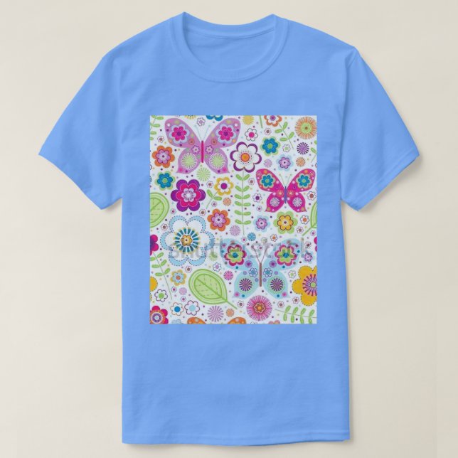 Camiseta Mariposa y flores 2 (Diseño del anverso)