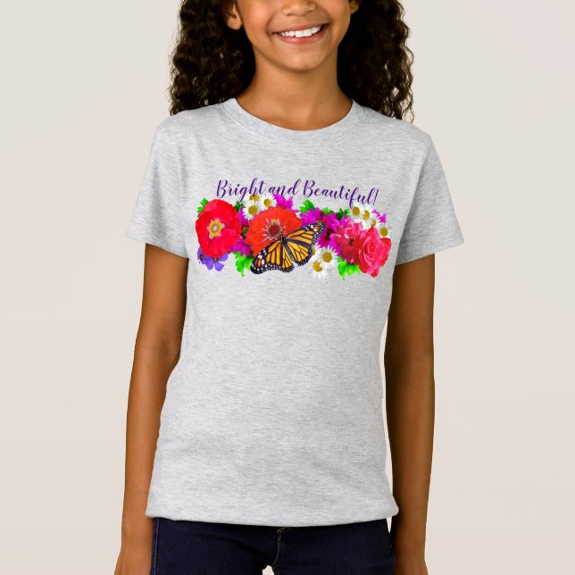 Camiseta Mariposa y flores de monarca brillantes y hermosas (Anverso)