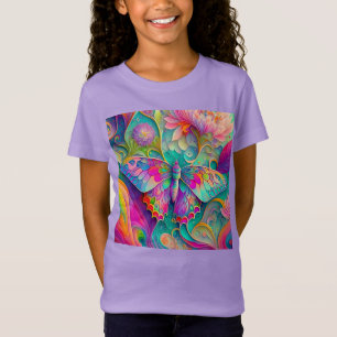 Camiseta Mariposa y flores psicodélicas coloridas