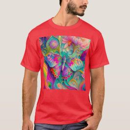Camiseta Mariposa y flores psicodélicas coloridas