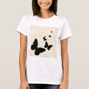 Camiseta Mariposa y notas rosadas