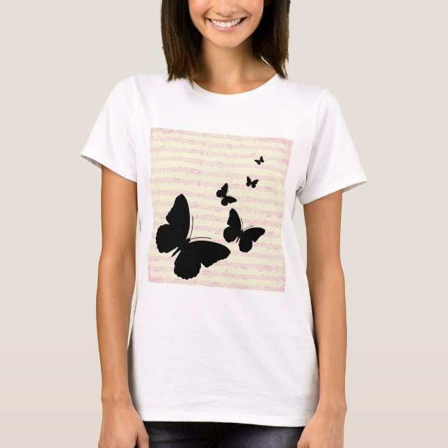 Camiseta Mariposa y notas rosadas (Anverso)