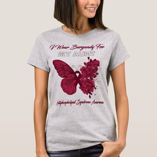 Camiseta Mariposa, Yo Uso Borgoña Para Mi Tía Antifosfato (Anverso)