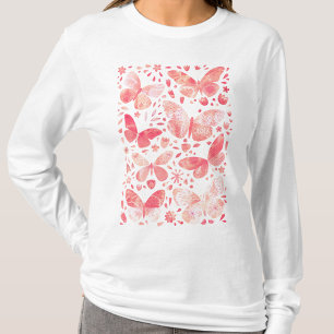 Camiseta Mariposas Acuarela Coral Rosa