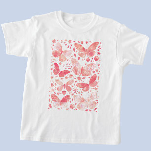 Camiseta Mariposas Acuarela Coral Rosa