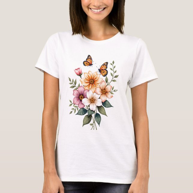 Camiseta Mariposas acuarelas florales (Anverso)