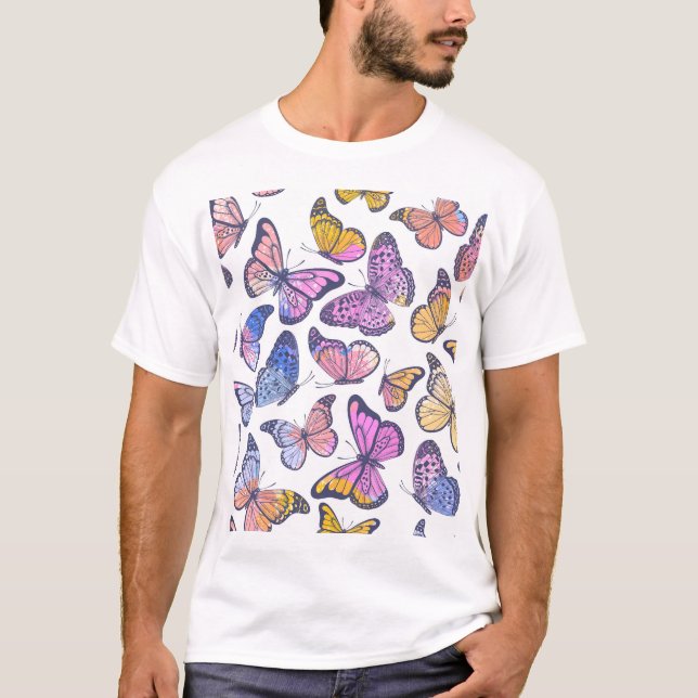 Camiseta Mariposas acuarelas: Patrón de cosecha Pastel. (Anverso)