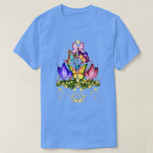Camiseta Mariposas Árbol de Navidad iluminan mariposa de va (Diseño del anverso)