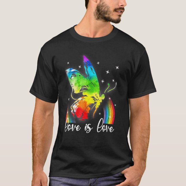 Camiseta Mariposas Arcoiris Orgullo Gay Mes El Amor Es (Anverso)