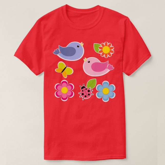 Camiseta Mariposas Aves Flores Primavera (Diseño del anverso)