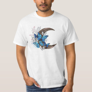 Camiseta Mariposas azules en creciente de madera