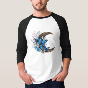 Camiseta Mariposas azules sobre la media luna de madera