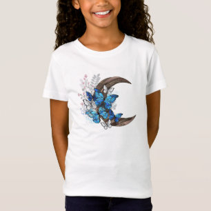 Camiseta Mariposas azules sobre la media luna de madera