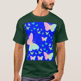 Camiseta Mariposas Coloridas En Patrón Azul