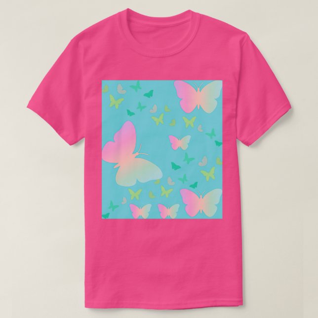 Camiseta Mariposas Coloridas Sobre El Patrón Turquesa (Diseño del anverso)
