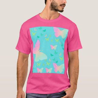 Camiseta Mariposas Coloridas Sobre El Patrón Turquesa