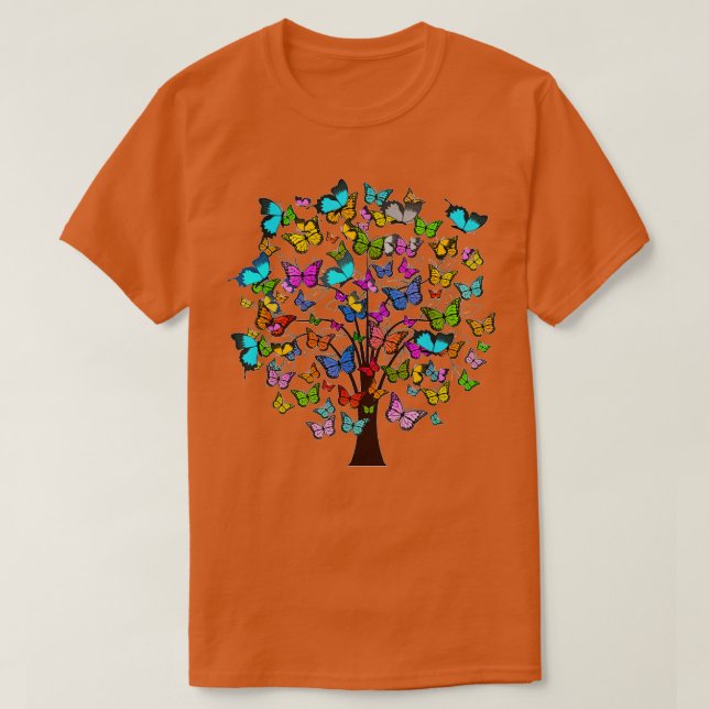 Camiseta Mariposas como hojas en un árbol (Diseño del anverso)