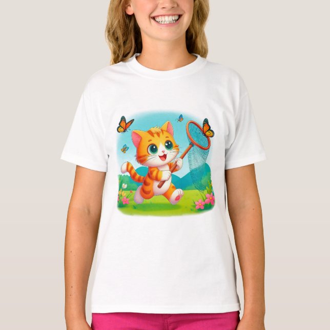 Camiseta Mariposas de caza de gatos (Anverso)
