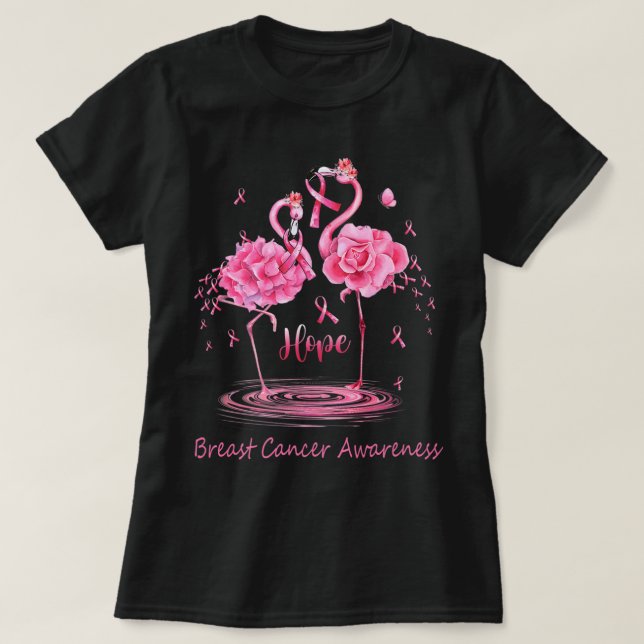 Camiseta Mariposas de Cinta Rosa Flamingo Cáncer de Mama Aw (Diseño del anverso)