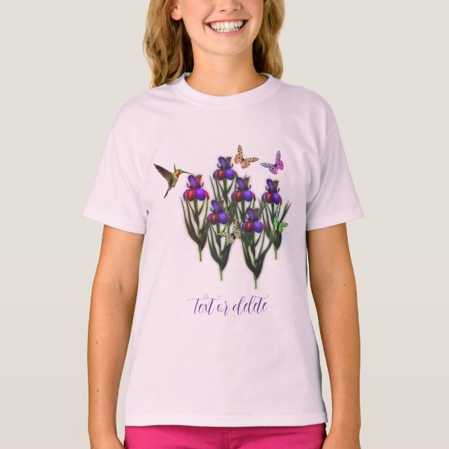 Camiseta Mariposas de colibrí Iris Flores personalizadas (Anverso)