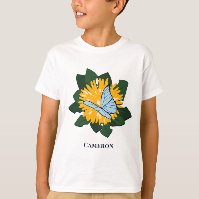 Camiseta Mariposas de Diente de León Amarillo y Verde Nombr (Anverso)