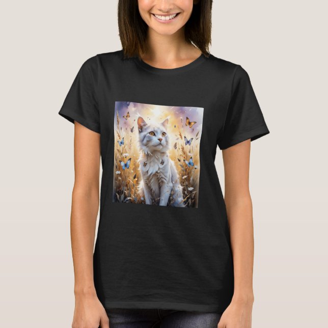 Camiseta Mariposas de gato blanco de fantasía (Anverso)