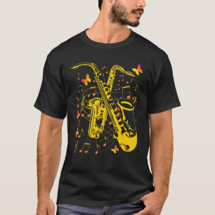 Camiseta Mariposas de instrumentos musicales Jazz Sa saxofo