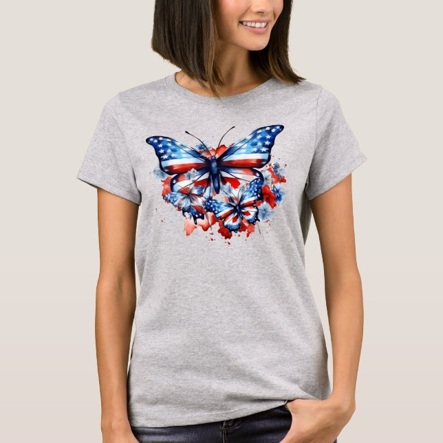 Camiseta Mariposas de la Bandera Americana (Anverso)